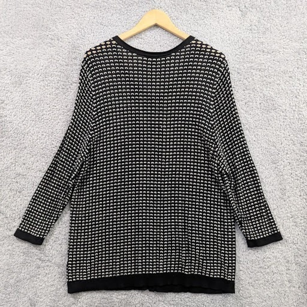 Talbots Open Knit Cardigan Black White 2X Sweater Plus Long Sleeve Button Up - Picture 9 of 11